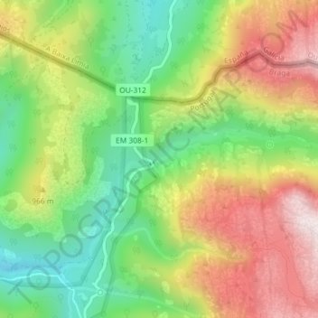 Carte topographique Cascata de São Miguel, altitude, relief