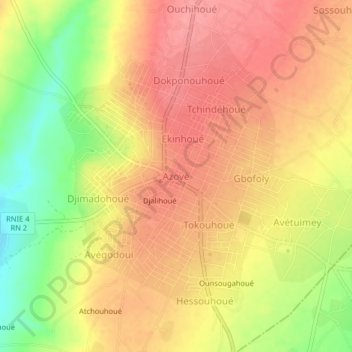 Carte topographique Azovè, altitude, relief