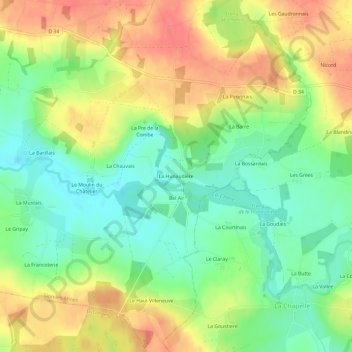 Carte topographique La Hunaudière, altitude, relief