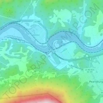 Carte topographique Bluff City, altitude, relief