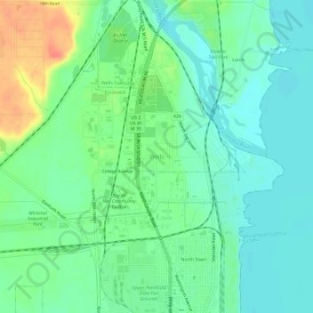 Carte topographique Wells, altitude, relief