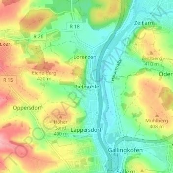Carte topographique Pielmühle, altitude, relief