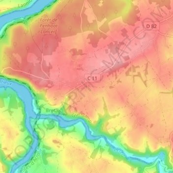 Carte topographique Penhoat, altitude, relief