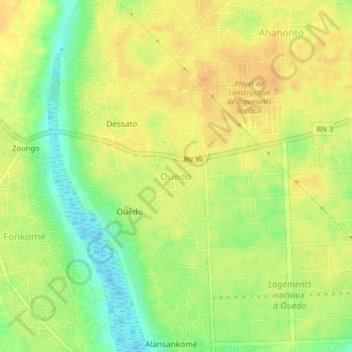 Carte topographique Ouèdo, altitude, relief