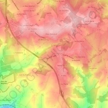 Carte topographique Le Crouzy, altitude, relief