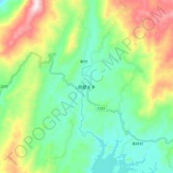 Carte topographique Tongbiguan, altitude, relief