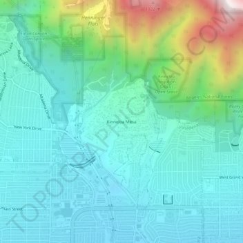 Carte topographique Kinneloa Mesa, altitude, relief