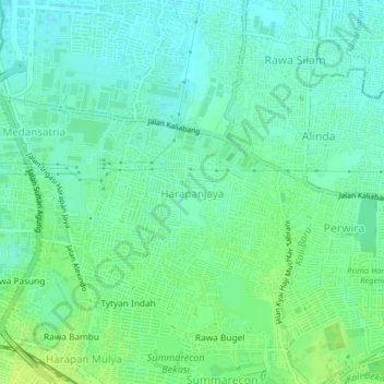 Carte topographique Harapanjaya, altitude, relief
