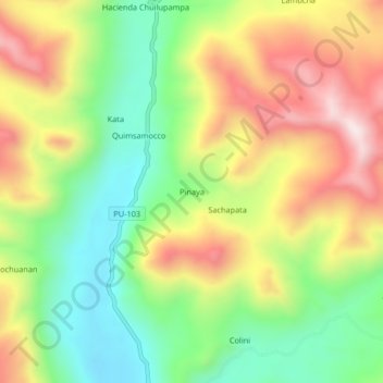 Carte topographique Pinaya, altitude, relief