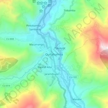 Carte topographique Quillabamba, altitude, relief