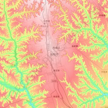Carte topographique 庆阳市, altitude, relief