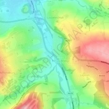 Carte topographique Fenay Bridge, altitude, relief