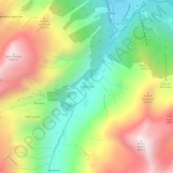 Carte topographique Valnontey, altitude, relief