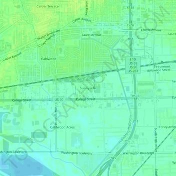 Carte topographique Sunnyside, altitude, relief