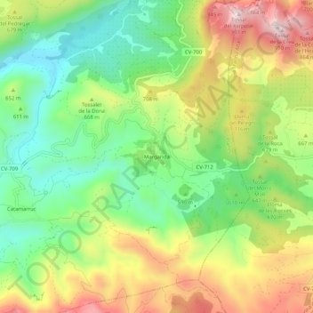 Carte topographique Margarida, altitude, relief
