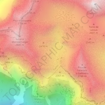 Carte topographique Aguas Tuertas, altitude, relief