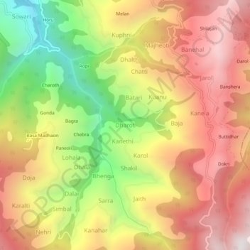 Carte topographique Dharot, altitude, relief