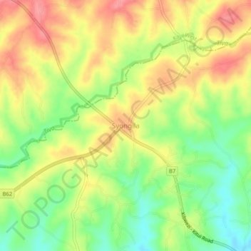 Carte topographique Syongila, altitude, relief