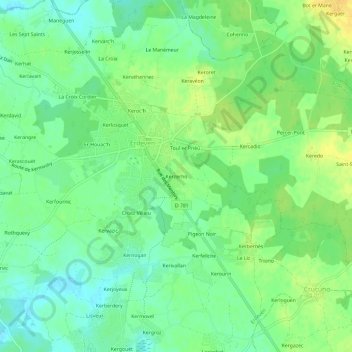 Carte topographique Kerzerho, altitude, relief