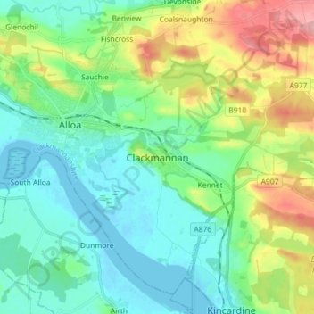 Carte topographique Clackmannan, altitude, relief