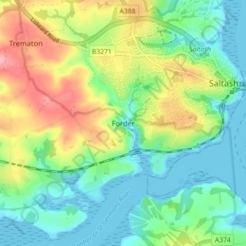 Carte topographique Forder, altitude, relief