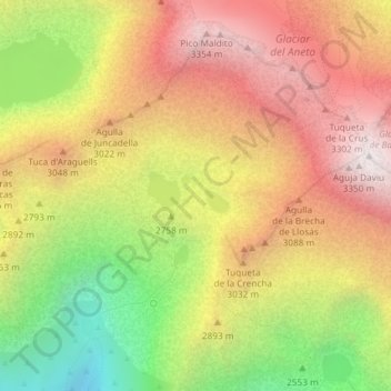 Carte topographique Ibones de Coronas, altitude, relief