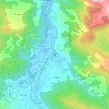 Carte topographique Rioseco, altitude, relief