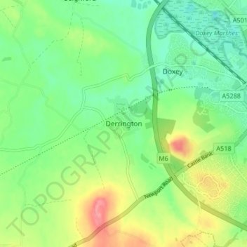 Carte topographique Derrington, altitude, relief