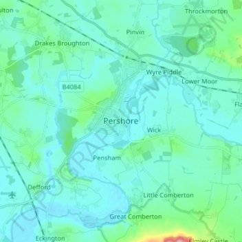 Carte topographique Pershore, altitude, relief
