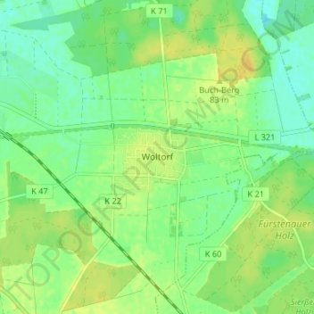 Carte topographique Woltorf, altitude, relief