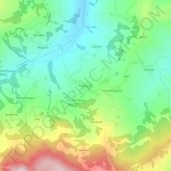 Carte topographique Rustigazzo, altitude, relief