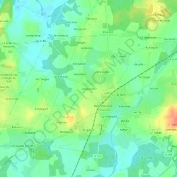 Carte topographique Kergounio, altitude, relief