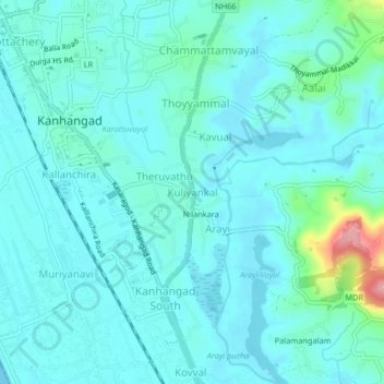 Carte topographique Kuliyankal, altitude, relief