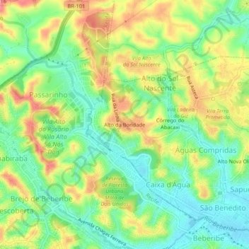 Carte topographique Alto da Bondade, altitude, relief