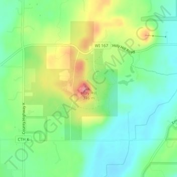 Carte topographique Holy Hill, altitude, relief