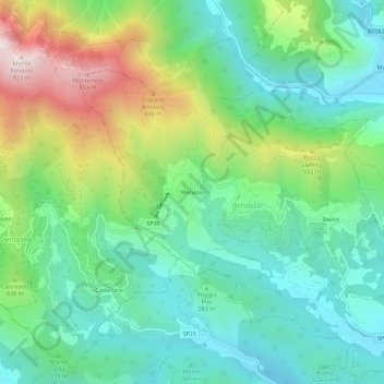 Carte topographique Menosio, altitude, relief