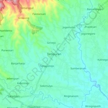 Carte topographique Tempuran, altitude, relief