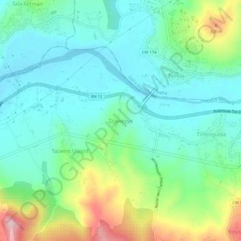 Carte topographique Zaouia, altitude, relief