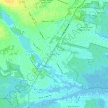 Carte topographique Forked River, altitude, relief