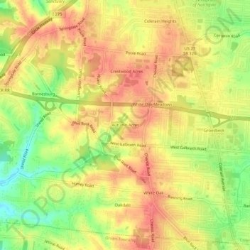 Carte topographique Autumn Acres, altitude, relief