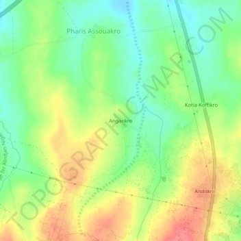 Carte topographique Angankro, altitude, relief