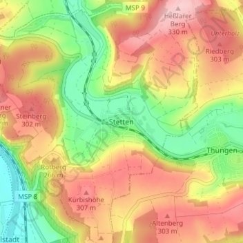 Carte topographique Stetten, altitude, relief