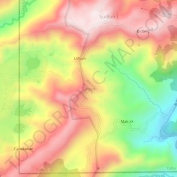 Carte topographique Sinsin, altitude, relief