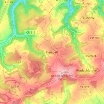 Carte topographique Heispelt, altitude, relief