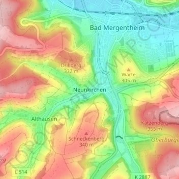 Carte topographique Neunkirchen, altitude, relief