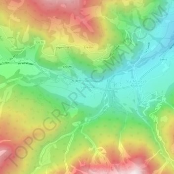 Carte topographique Valchava, altitude, relief