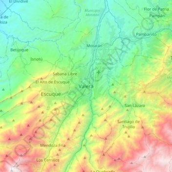 Carte topographique Valera, altitude, relief