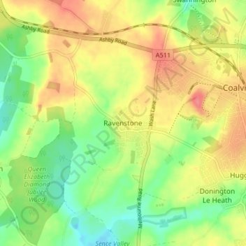 Carte topographique Ravenstone, altitude, relief