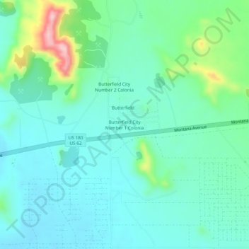 Carte topographique Butterfield City Number 1 Colonia, altitude, relief