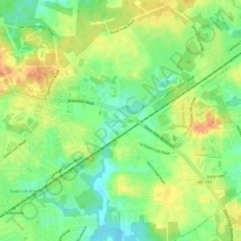 Carte topographique Glenn Dale, altitude, relief
